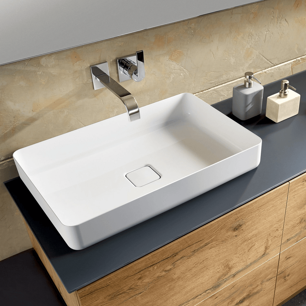 Lavabo  -  Lavabo À Poser Kaldewei Miena 58 38 O cm Blanc Alpin Acier Émaille Effet Perle Modèle 3185 Sans Trou De Robinet Sans Trop Plein 909606003001