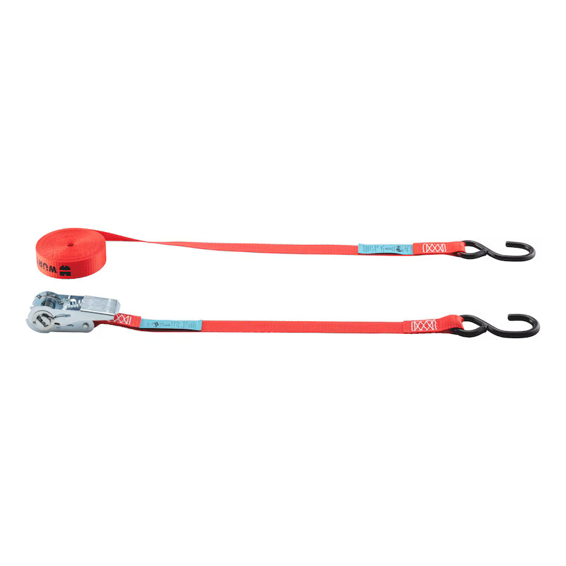 Sangle d'arrimage à cliquet à crochet en S en deux parties WURTH - L6m x l25mm - rouge