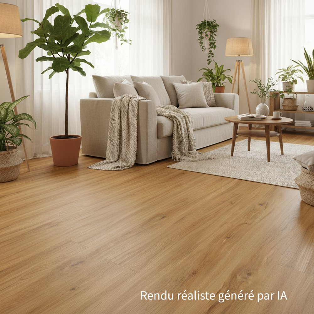 Sol PVC-SPC clipsable chêne naturel - usage intensif - sous-couche intégrée - 1220 x 180 x 5,5 mm