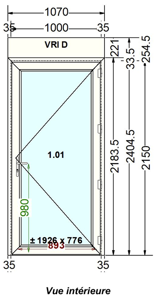 Porte-fenêtre PVC blanc 9016 satine classe 1 - 2150 x 1000 mm - Bouvet Thermience gauche VRI