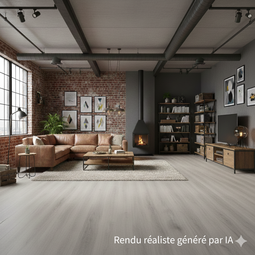 Sol PVC-SPC clipsable chêne gris béton - usage intensif - sous-couche intégrée - 1220 x 180 x 5,5 mm