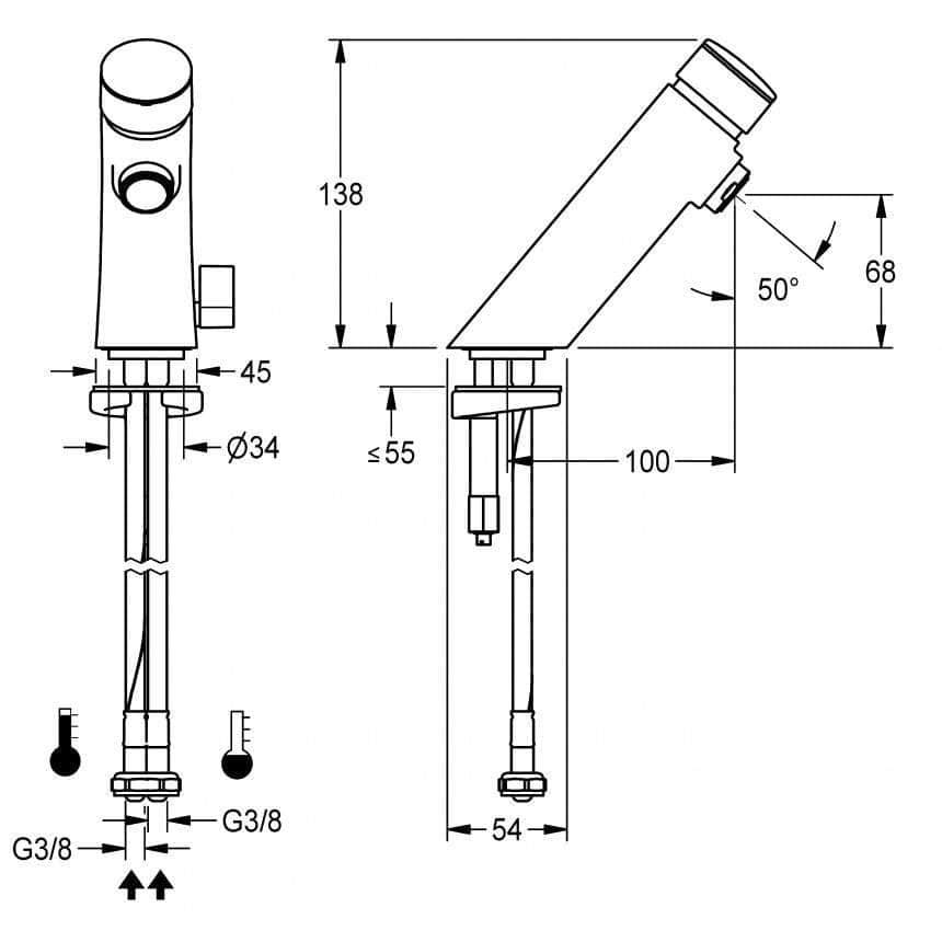 Robinet et colonne  -  Mitigeur temporisé sur plage F3S-Mix à arrêt automatique DN 15 pour installations sanitaires Réf. F3SM1001 / 2030034411