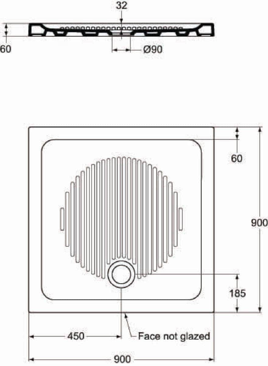 Receveur de douche  -  Receveur à poser extra plat émaillé 3 faces CONNECT 90 x 90 cm Céramique Blanc Réf. T266301
