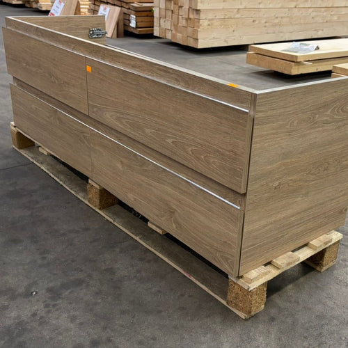 Meuble Sous table HALO Double Vasque, 2 niveaux / 4 tiroirs, 140x45,2 cm, mélaminé  "Chene Quebec" - Sanijura