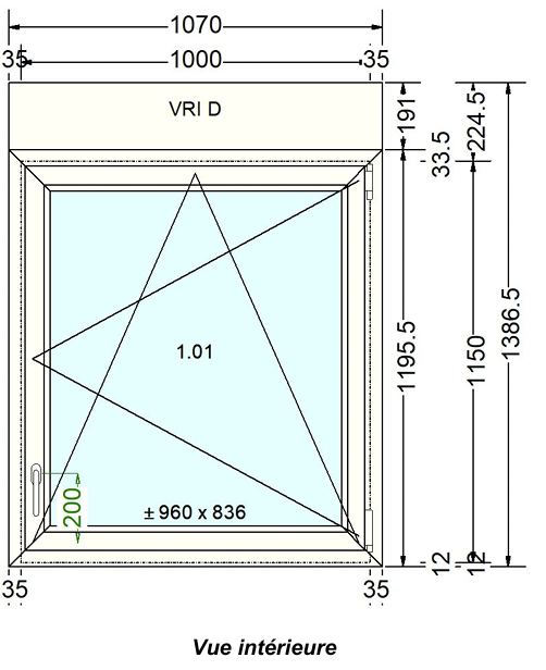 Fenêtre PVC blanc 9016 satine classe 1 - 1150 x 1000 mm - Bouvet Thermience gauche VRI