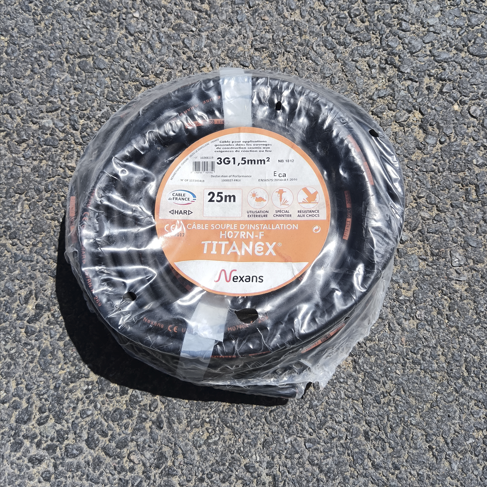 Cable électrique  25m noir 3x1.5 mm