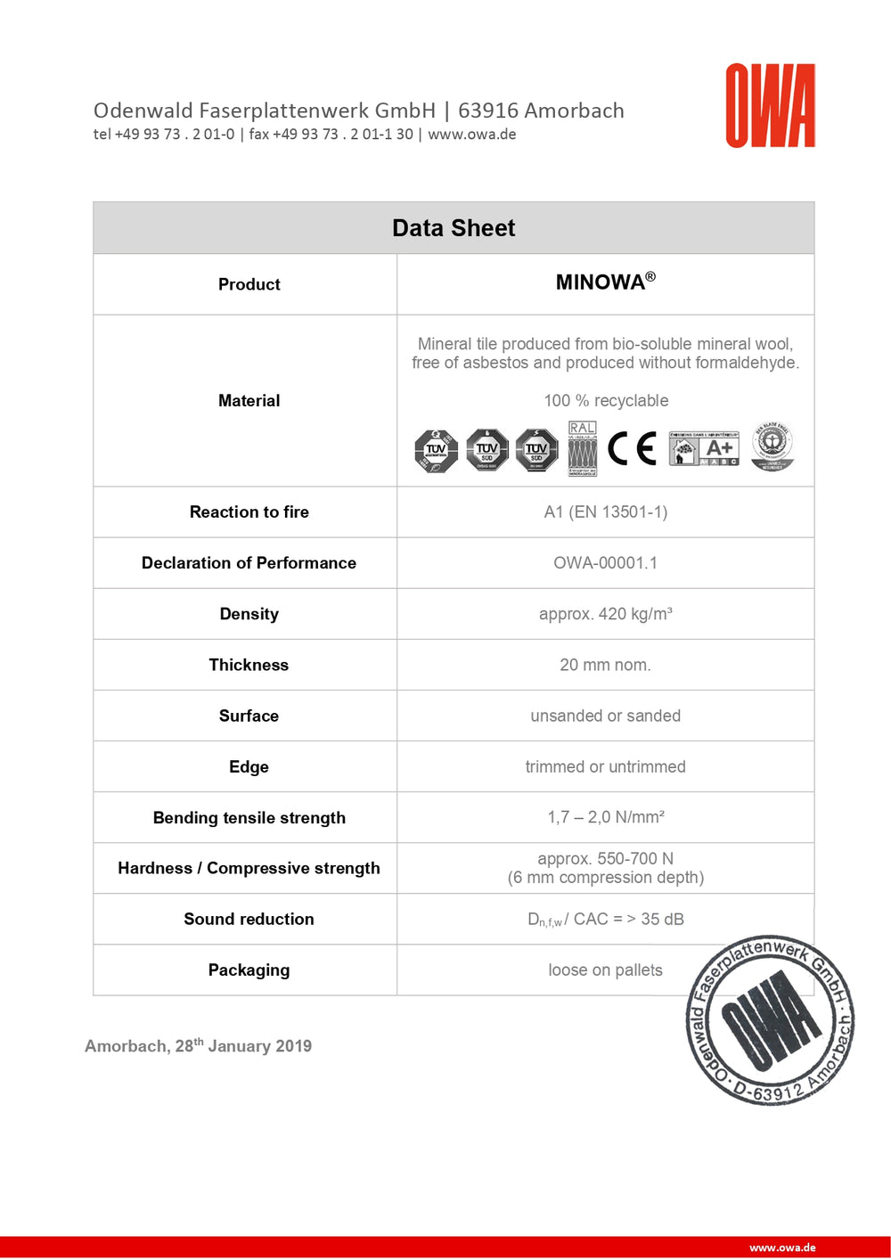 Mousse isolante - 2540 x 1240 x 19 mm (défaut visuel)