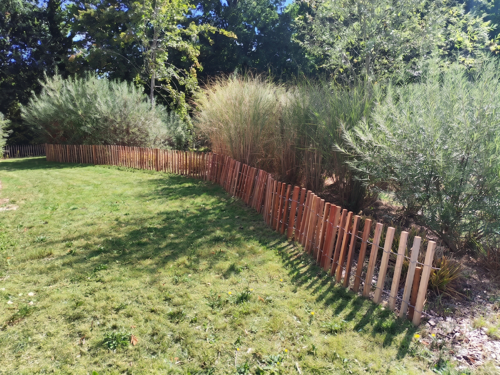 Ganivelle bois massif bois exotique rouge - hauteur 50 cm - L=5m - non appointée (ecart 6/7 cm)
