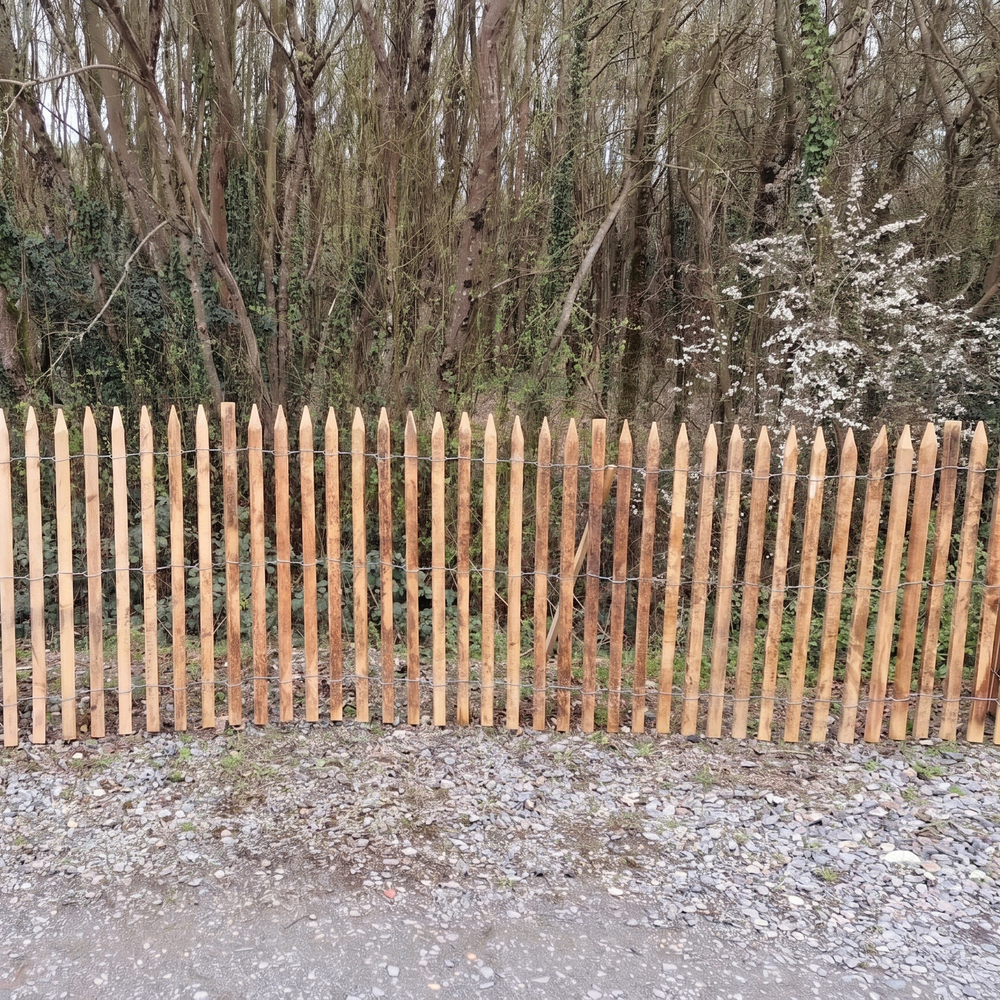 Ganivelle bois massif chêne calibré - hauteur 100 cm - L=5m - appointée (ecart 4/5 cm)