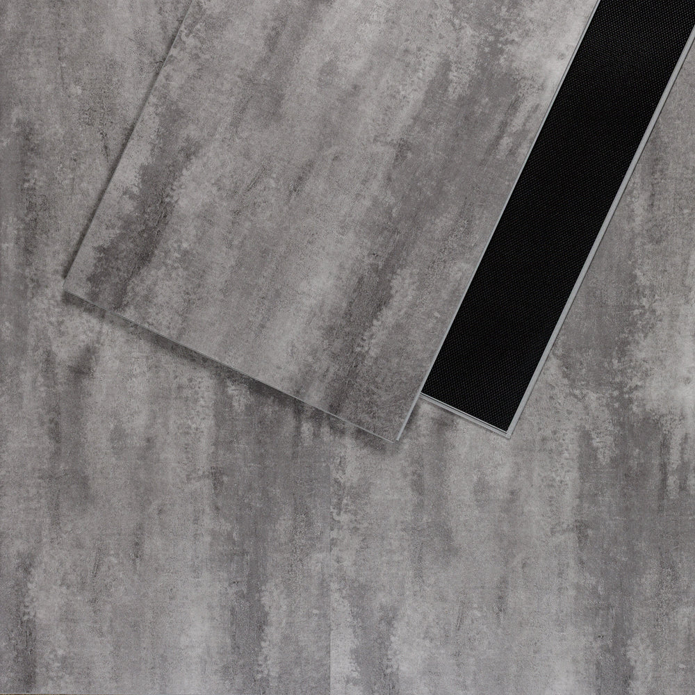 Sol PVC-SPC clipsable imitation carrelage gris moyen béton indus - 940 x 470 × 6 mm sous-couche intégrée (SPC104)