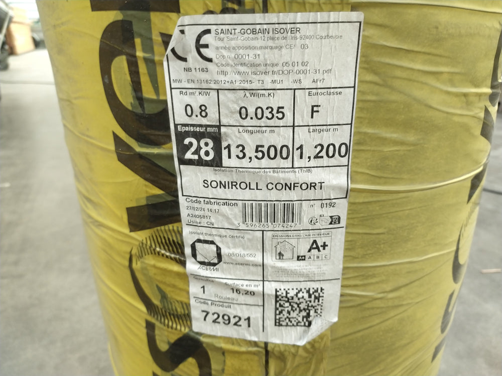 Laine de verre SONIROLL 0,8 - R=0.80 - Ep=28mm - 13500x1200