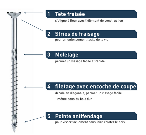 Boite de 200 Vis bois acier zingué 5x50 Empreinte Torx