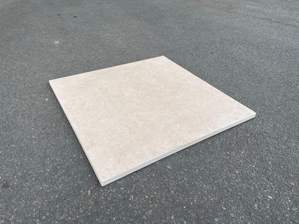 Carrelage extérieur grès cérame rectifié structuré couleur ivoire - gamme Inaya ref L975 - 60x60cm - Ep= 20mm - Novoceram