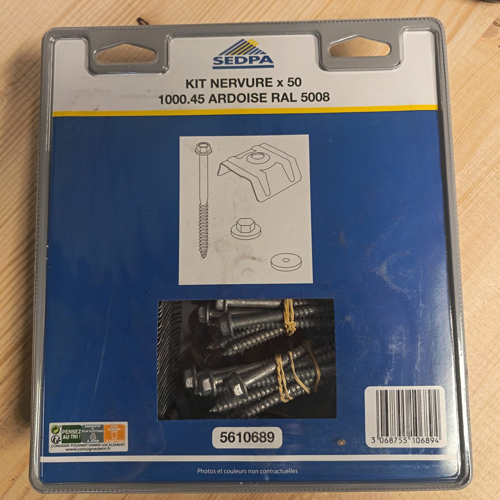 Kit de fixations pour tôle acier galva laquée nervurée bleu 1000.45 - SEDPA