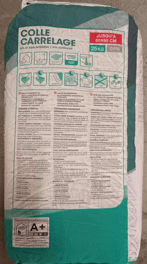 Colle carrelage sol intérieur/extérieur gris 25kg