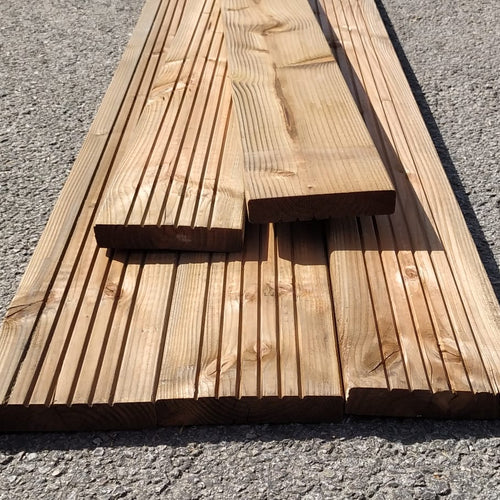 Lame de terrasse rainurée douglas classe 3 marron - 28x145 (profil Lavezzi) - L=4m