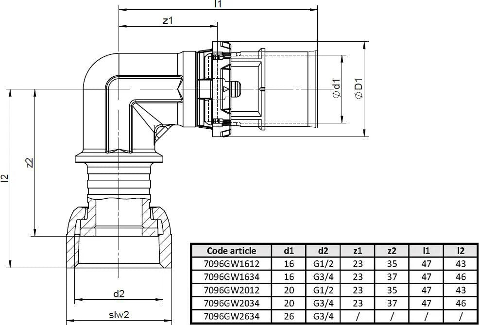 Coude à écrou tournant 16x2 - 1/2 (x2) Réf. 7096GW1612 COMAP
