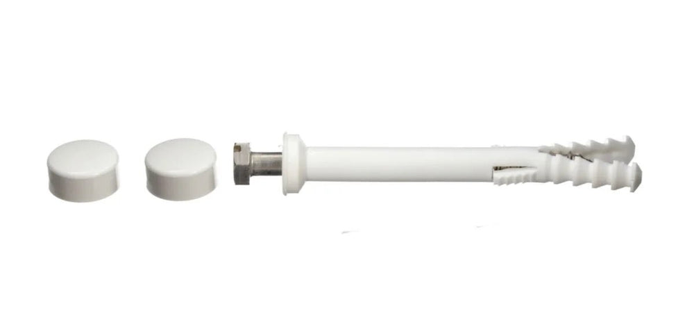 Fixation WC bidet Novipro vis tête hexagonale laiton 6x60 cheville longue cabochons blancs et chromés