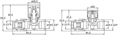 Kit robinet radiateur manuel design chromé ALTERNA. droit 15 x 21
