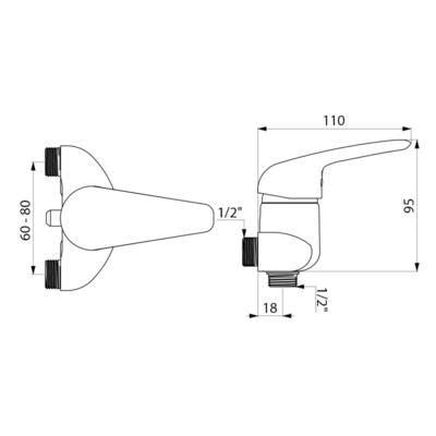 Mitigeur de douche 15 x 21 entraxe variable de 60 à 80 mm : réf. 2308