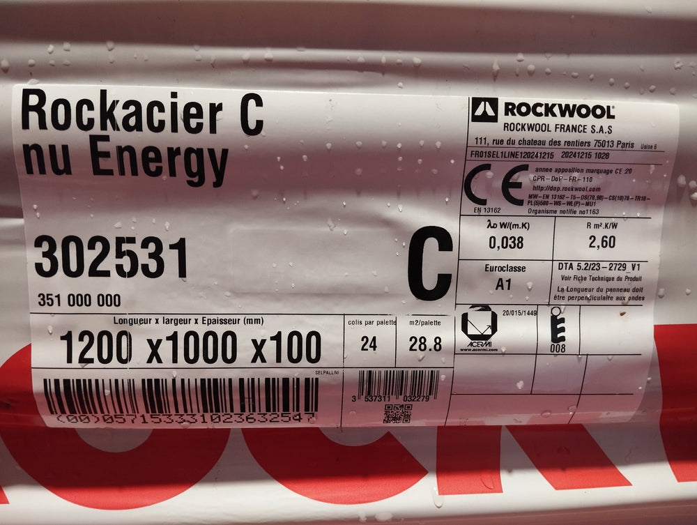 Panneau de laine de roche Rockacier C nu Energy 1200x1000 ép. 100mm