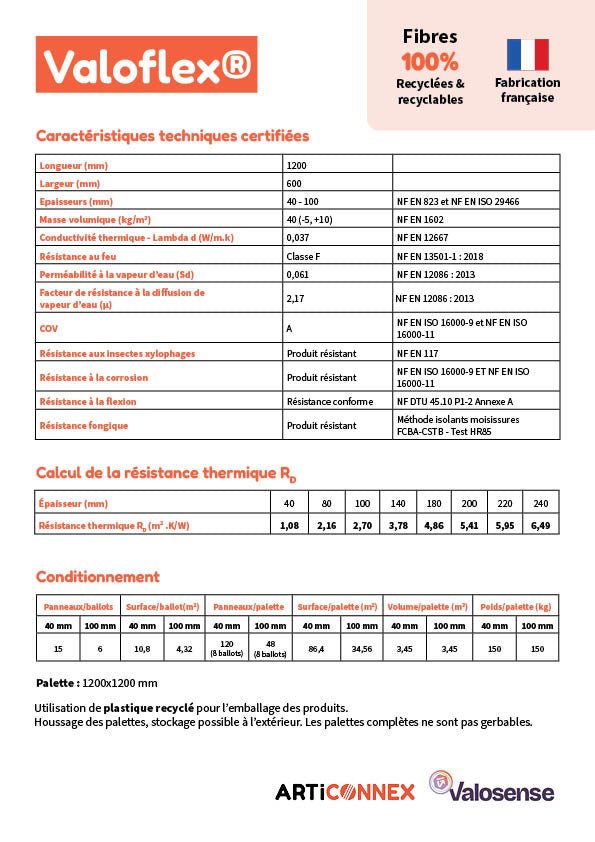 Panneau isolant fibre de Carton - Valosense - 1200 x 600 x 140 mm