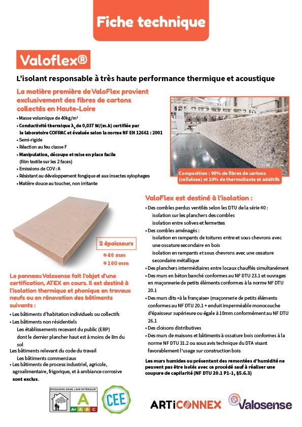 Panneau isolant fibre de Carton - Valosense - 1200 x 600 x 140 mm