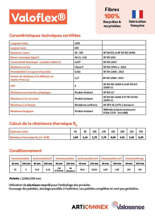 Panneau isolant fibre de Carton ossature bois R=3,8 - Valosense - 1350 x 575 x 145 mm