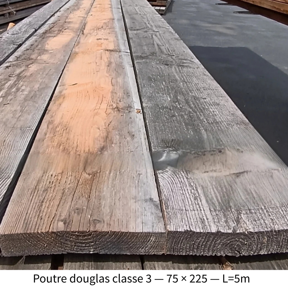 Poutre douglas classe 3 - 75 x 225 - L=5m (Noirci)