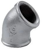Raccord acier galva coudé 45° FF 1/2 x 1/2 Atusa 120 - Réf. F1200100042