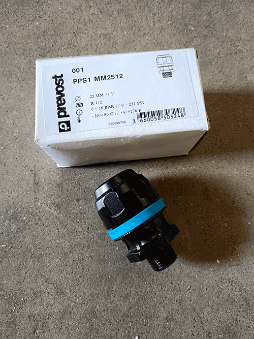 Raccord droit en aluminium fileté mâle connique pour tubes PREVOST, diam 25mm PPS1 MM2512