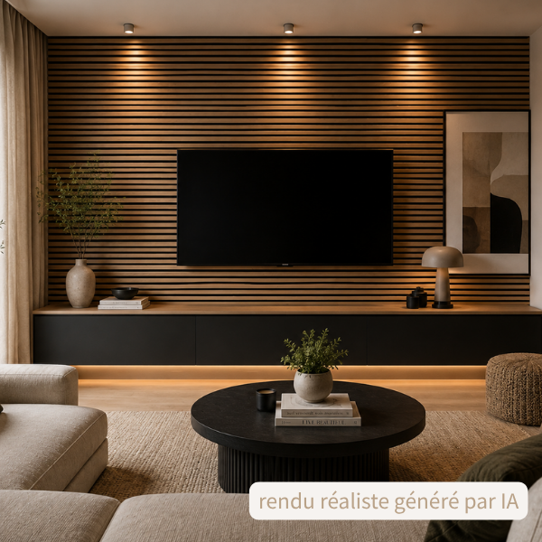 Panneaux spigoline acoustique bois massif et contreplaqué - 600 x 70 - L=2.4m