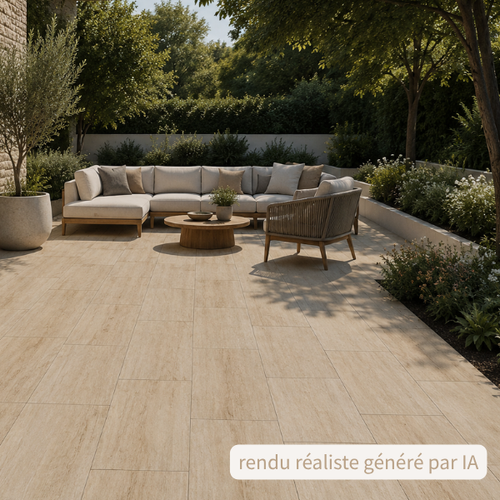 Carrelage extérieur grès cérame rectifié structuré couleur lin - gamme Abea ref H803 - 120x30cm - Ep= 20mm - Novoceram