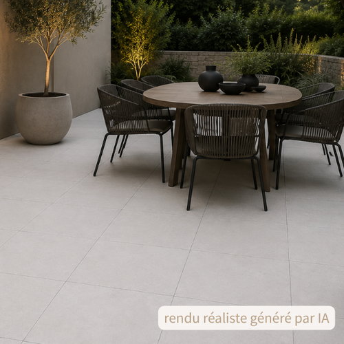 Carrelage extérieur grès cérame rectifié structuré couleur Blanc - gamme Inaq ref L976 - 60x60cm - Ep= 20mm - Novoceram