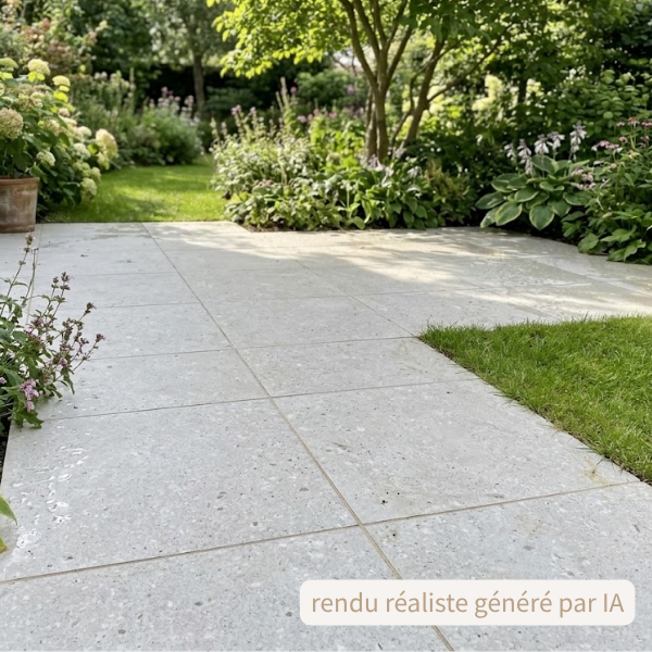 Carrelage extérieur grès cérame structuré antidérapant rectifié Couleur ivoire - Gamme Otto ref G309 - 60x60cm - Ep= 20mm - Novoceram
