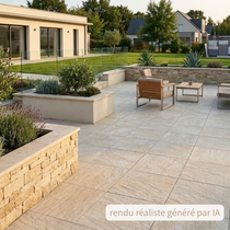 Carrelage extérieur grès cérame rectifié structuré couleur calcite - gamme Kobe ref F844 - 60x60cm - Ep= 20mm - Novoceram