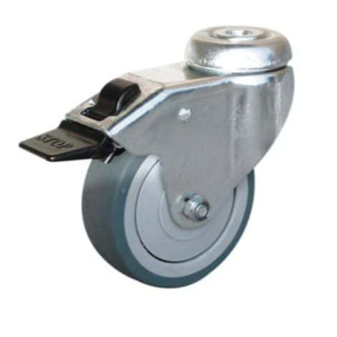 Roulette à œil pivotante 11mm à frein double blocage caoutchouc gris non tâchant Ø75mm - Charge supportée 75kg - CIME