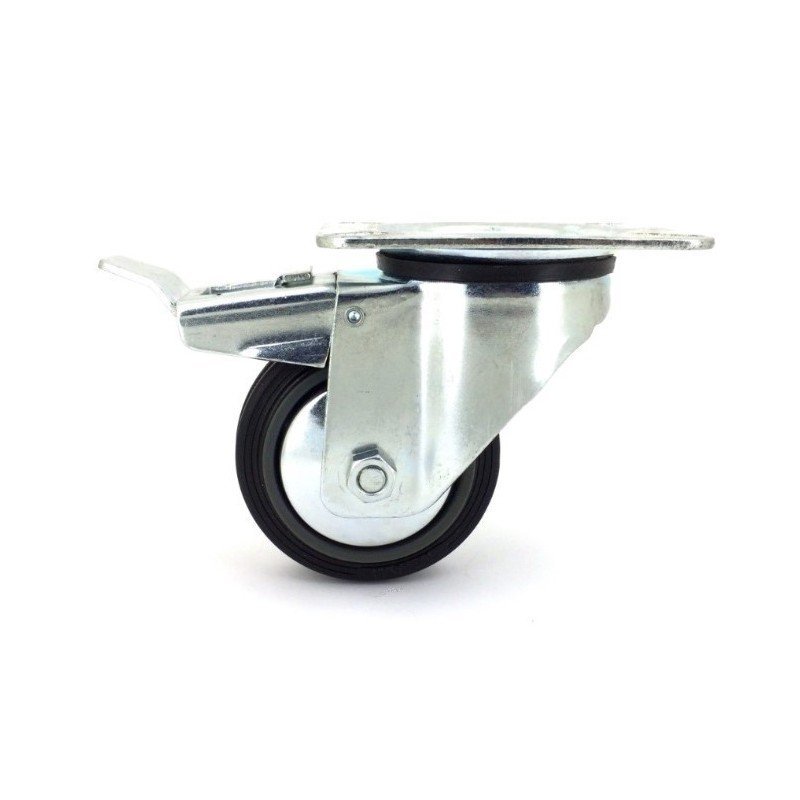 Roulette Pivotante À Platine Galet Caoutchouc Diam 80 A Frein caujolle