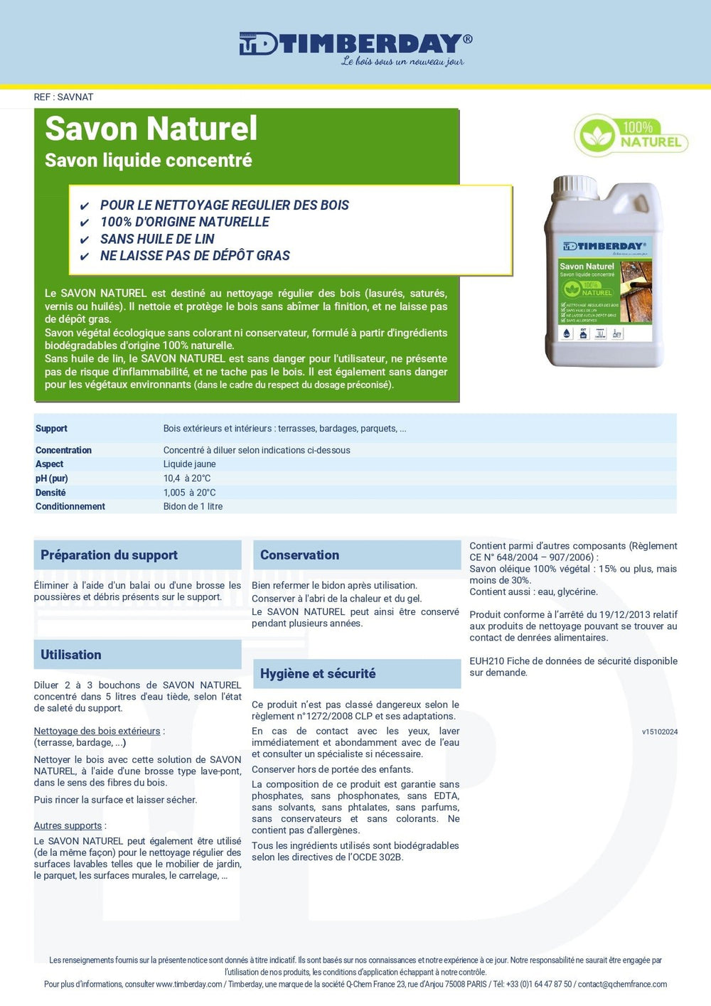 Savon Naturel Jerrican 1 Litre Timberday