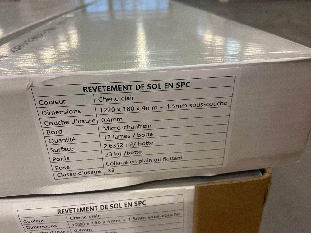 Sol PVC - SPC chêne clair - Sous - couche intégrée - 1220 x 180 x 5,5 mm