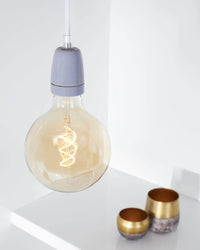 Suspension céramique grise douille E27 + Pavillon gris + Câble textile blanc L.2m - 60W