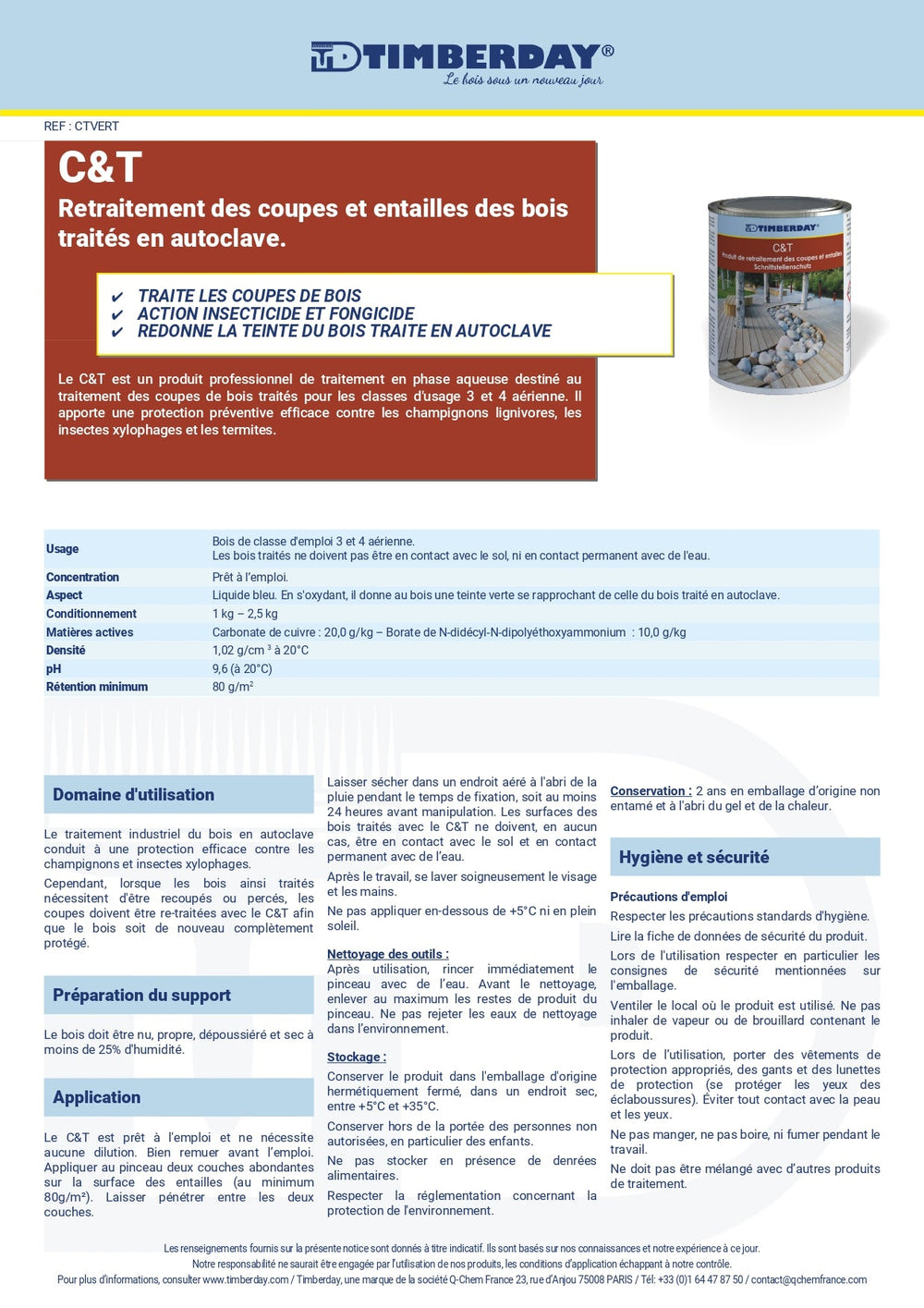 Traitement de coupe C&T Vert Boite 1 kg Timberday
