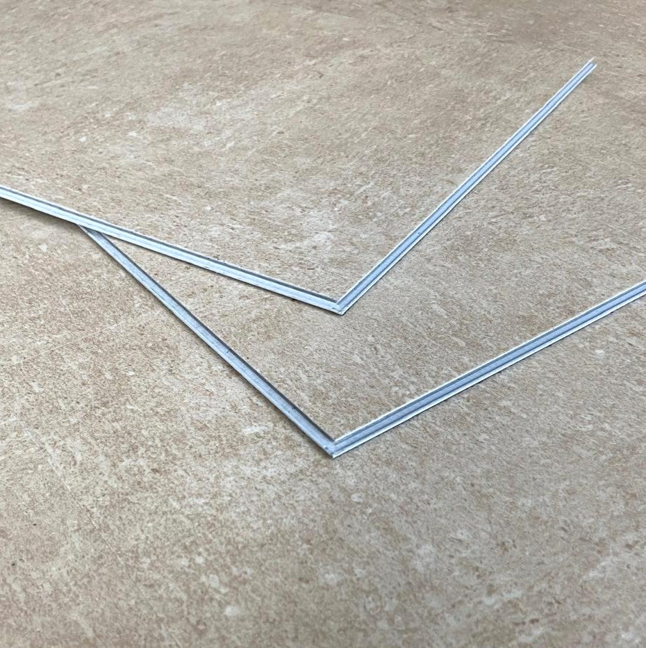 Sol PVC-SPC imitation carrelage Travertin Beige - 610 x 305 × 5.0mm sous-couche intégrée