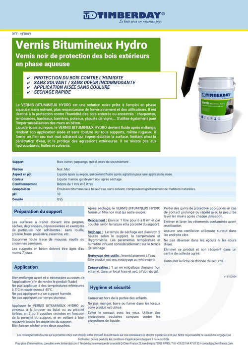 Vernis bitumineux Hydro Seau 5 Litres Timberday