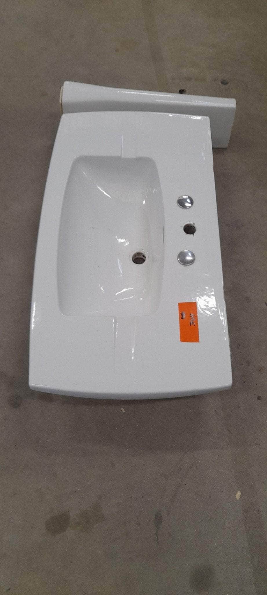 Réemploi  -  Grand lavabo sur pied, vasque 56x30cm, dimensions 100x54cm hors tout (réemploi)